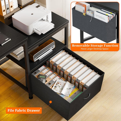 56.5" Office Desk with Drawers & Printer Space for Home Work,Black