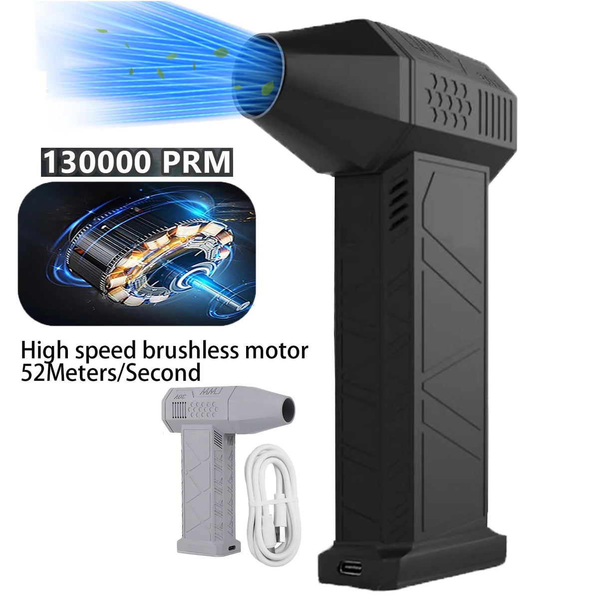 Handheld Electric Air Duster Brushless Motor 130000 RPM Violent Blower Mini Turbo Jet Fan Wind Speed 52M/S Car Keyboard Cleaning