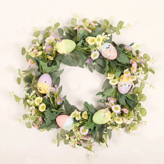 45Cm Colorful Easter Eggs Decor Wreaths for Front Door Pastel Easter Egg Mini Spring Easter Wreath Easter Window Decor Wreath