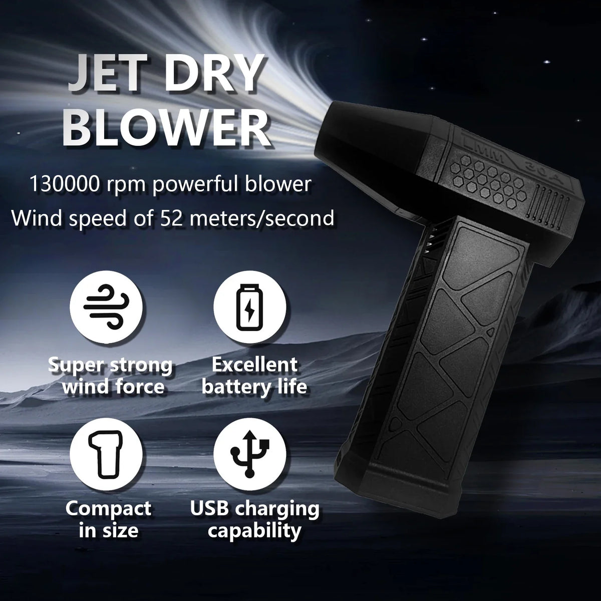 Handheld Electric Air Duster Brushless Motor 130000 RPM Violent Blower Mini Turbo Jet Fan Wind Speed 52M/S Car Keyboard Cleaning