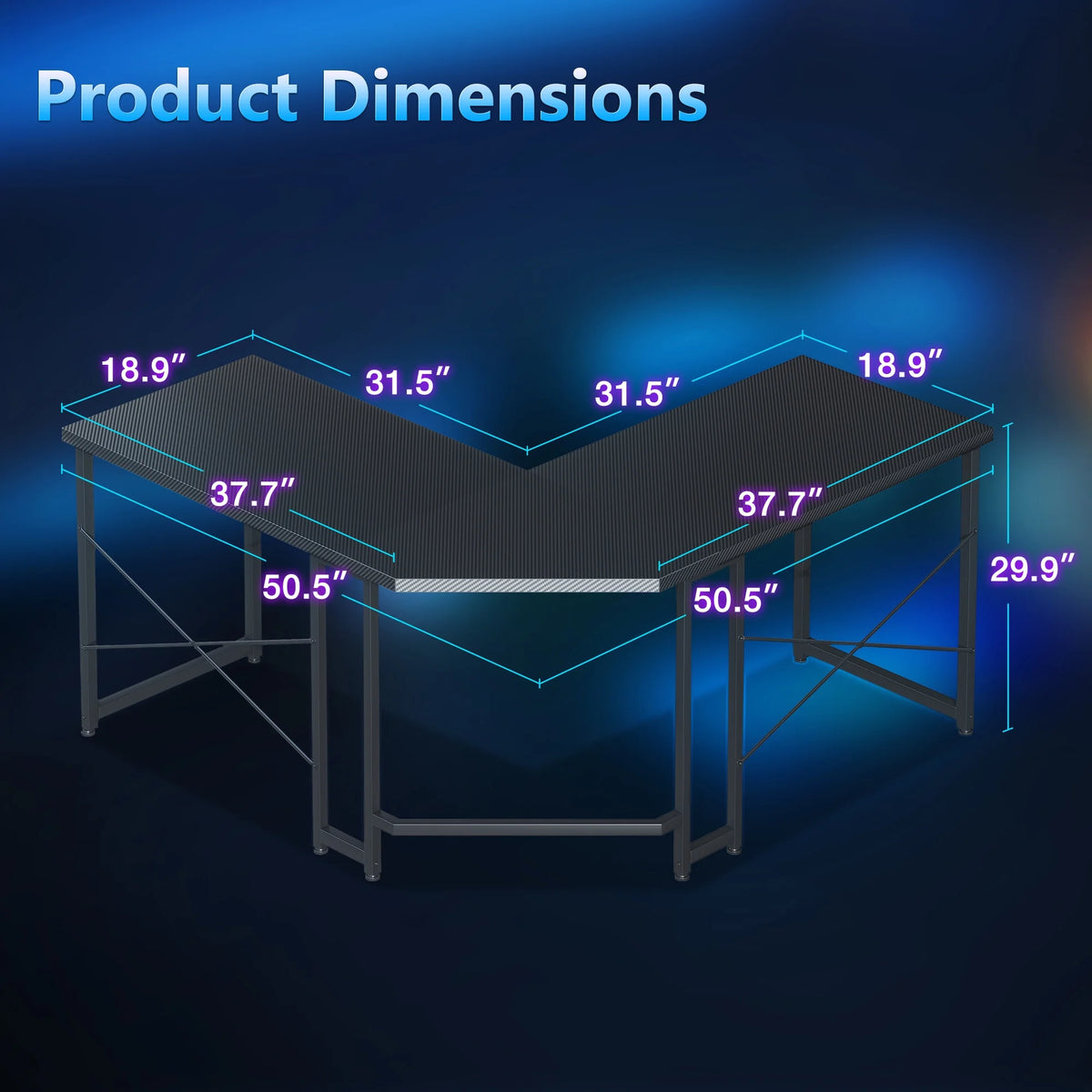 Computer Desk L Shaped, 51 Inch Reversible L Shaped Desk, Gaming Desk, Corner Desk, Gaming Table, Black