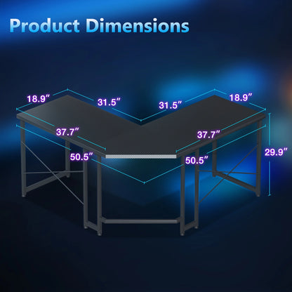 Computer Desk L Shaped, 51 Inch Reversible L Shaped Desk, Gaming Desk, Corner Desk, Gaming Table, Black
