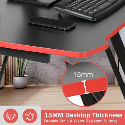 47 Inch Gaming Desk Z-Shaped Computer Desk Home Office Desk with Headphone Hook, Red