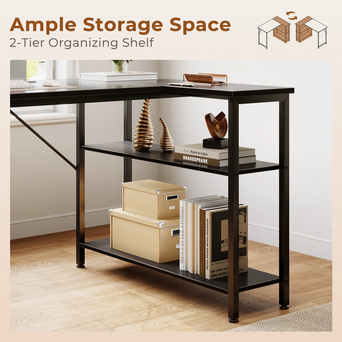 Small L Shaped Desk 40 Inch, Computer Desk with Shelves, Corner Desk, Reversible Office Desk, Black