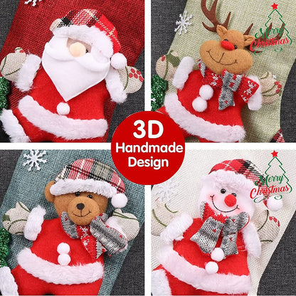 Christmas Stockings 4 Pcs - 18" Large Xmas Stockings - Santa Snowman Reindeer Penguin for Christmas - Decorations Home Party Supplies & Kids Gifts