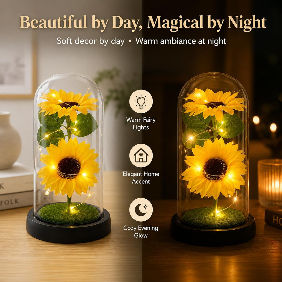 Sunflower Gifts for Women,Sunflower Lamp,Preserved Sunflower in Glass Dome